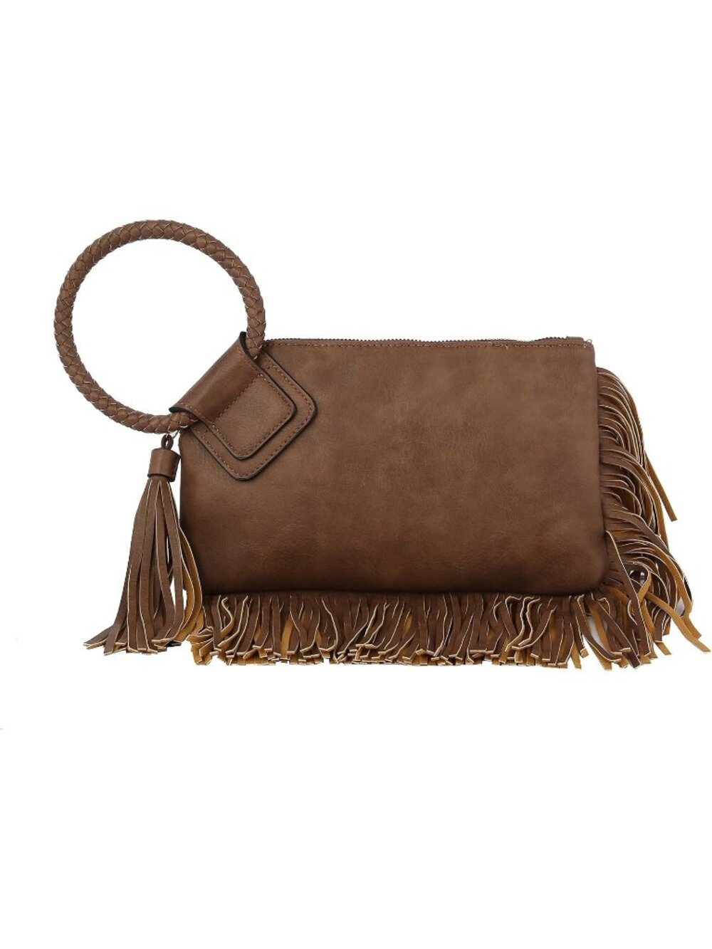 Women's Brown Tan Leather Formal Purse Wristlet Wallet Casual Evening Handbag